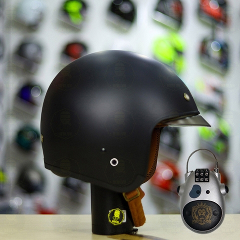 Combo Mũ 3/4 ROYAL M139 Đen Nhám Độ Khóa Chống Trộm