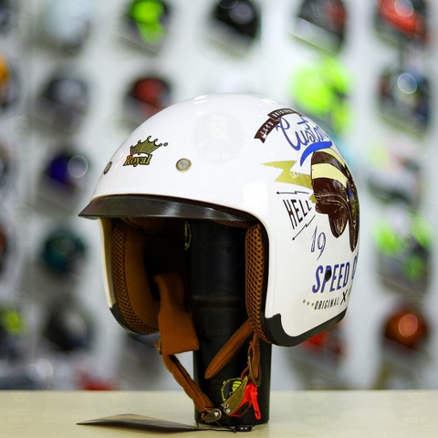 Mũ 3/4 Royal M139 V9 Trắng SPEED CULT Bóng FREESHIP