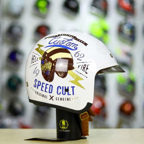 Mũ 3/4 Royal M139 V9 Trắng SPEED CULT Bóng FREESHIP