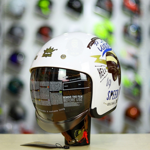 Mũ 3/4 Royal M139 V9 Trắng SPEED CULT Bóng FREESHIP
