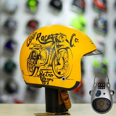 Combo Mũ 3/4 ROYAL M139 V7 Vàng Tem Nhám Độ Khóa Chống Trộm