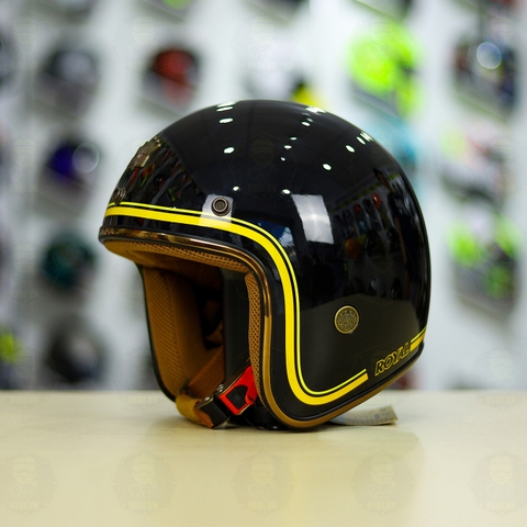 Combo Mũ 3/4 Royal M20c V5 Đen Bóng Độ Khóa Chống Trộm