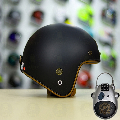 Combo Mũ 3/4 ROYAL M20c Đen Nhám Độ Khóa Chống Trộm