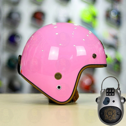 Combo Mũ 3/4 ROYAL M20c Hồng Độ Khóa Chống Trộm