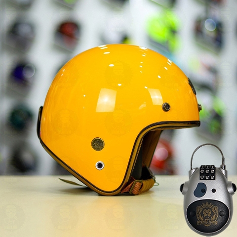 Combo Mũ 3/4 ROYAL M20c Vàng Bóng Độ Khóa Chống Trộm