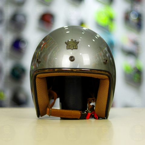 Combo Mũ 3/4 ROYAL M20c Xám Bóng Độ Khóa Chống Trộm