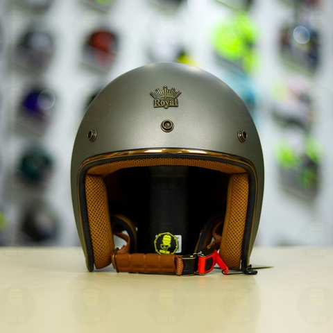 Combo Mũ 3/4 ROYAL M20c Xám Nhám Độ Khóa Chống Trộm