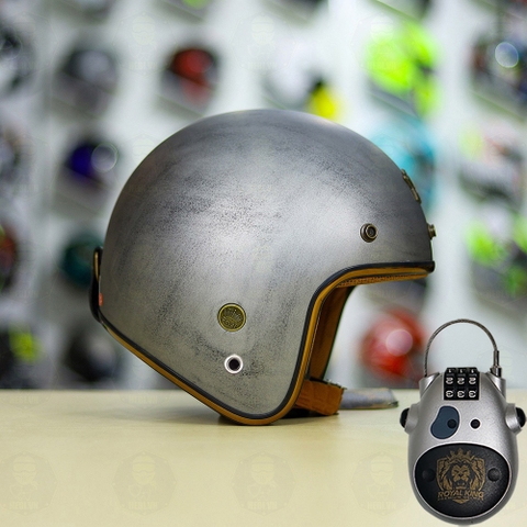 Combo Mũ 3/4 ROYAL M20c Xám Xước Nhám Độ Khóa Chống Trộm