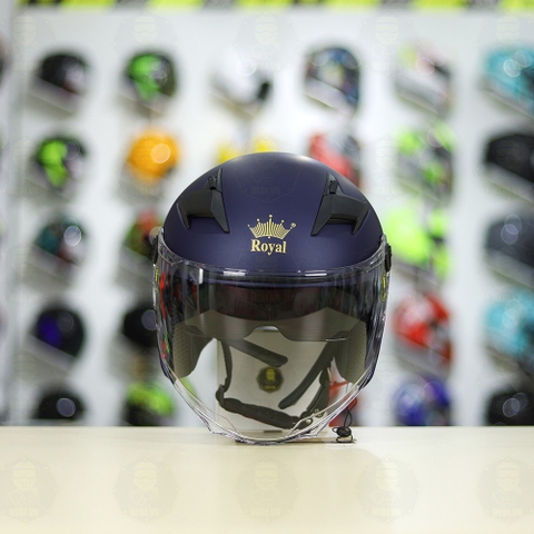 Mũ 3/4 Royal M268(2 Kính) Xanh Mực Nhám Nhỏ Gọn Nhẹ FREESHIP