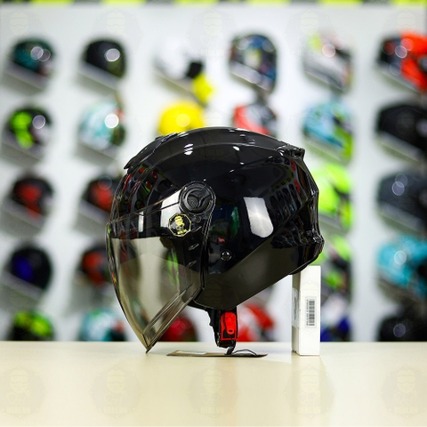 Combo Mũ 3/4 ROYAL XH01 Đen Bóng Độ Khóa Chống Trộm