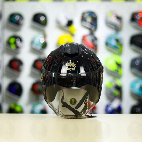 Combo Mũ 3/4 ROYAL XH01 Đen Bóng Độ Khóa Chống Trộm