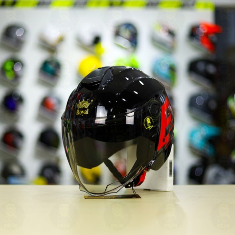 Mũ 3/4 Royal XH01 EE Đen Đỏ Bóng FREESHIP