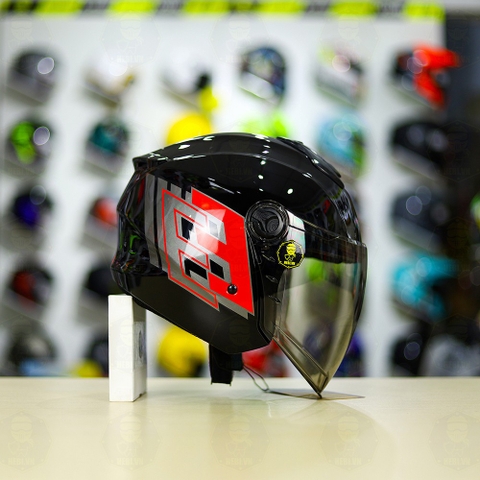 Mũ 3/4 Royal XH01 EE Đen Đỏ Bóng FREESHIP