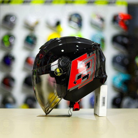 Mũ 3/4 Royal XH01 EE Đen Đỏ Bóng FREESHIP