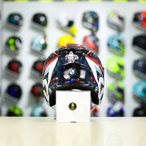 Mũ 3/4 Royal XH01 Đen Bóng + Dán Tem Decal BMW HP4 Trắng Đỏ FREESHIP