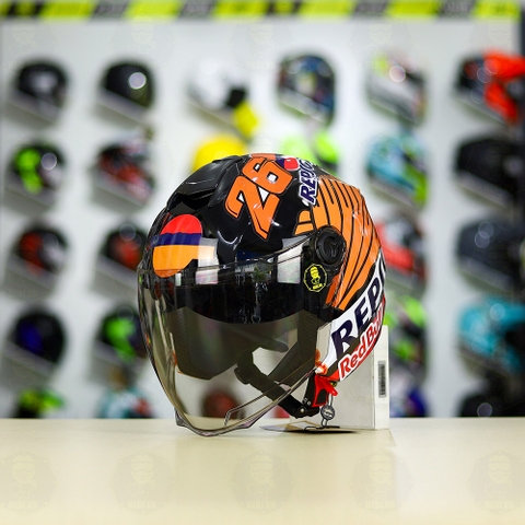 Mũ 3/4 ROYAL XH01 + Dán Tem Decal Honda REPSOL FREESHIP