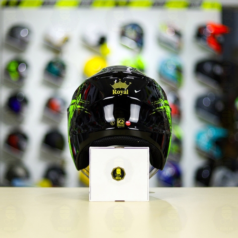 Combo Mũ 3/4 ROYAL XH01 SPEED Đen Xanh Bóng Độ Khóa Chống Trộm