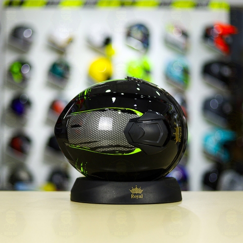 Combo Mũ 3/4 ROYAL XH01 SPEED Đen Xanh Bóng Độ Khóa Chống Trộm