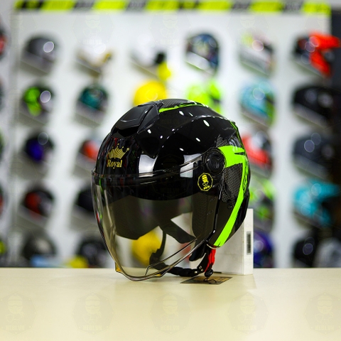 Mũ 3/4 Royal XH01 SPEED Đen Xanh Neon Bóng FREESHIP