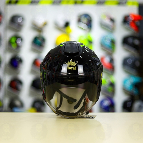 Combo Mũ 3/4 ROYAL XH01 SPEED Đen Xanh Bóng Độ Khóa Chống Trộm