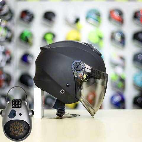 Combo Mũ 3/4 ROYAL XH01 Đen Nhám Độ Khóa Chống Trộm