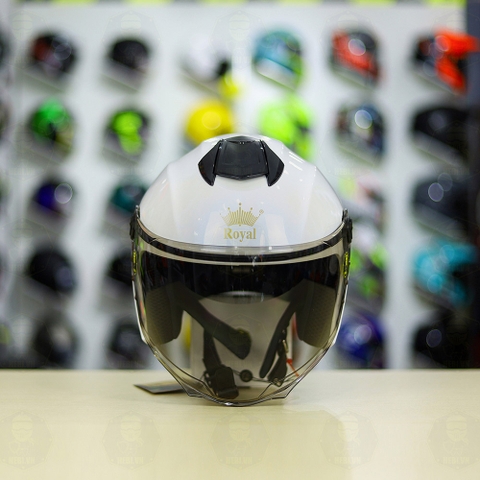 Mũ 3/4 Royal XH01 Trắng Bóng FREESHIP