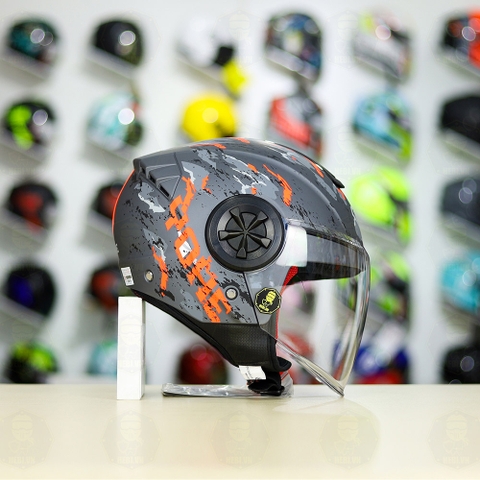 Mũ 3/4 YOHE 851 Camo Xám Đỏ Nhám FREESHIP