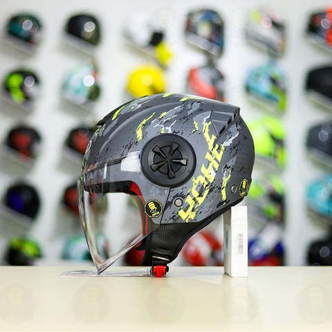 Mũ 3/4 YOHE 851 Camo Xám Vàng Neon Nhám FREESHIP