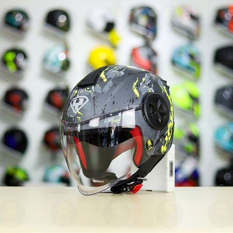 Mũ 3/4 YOHE 851 Camo Xám Vàng Neon Nhám FREESHIP