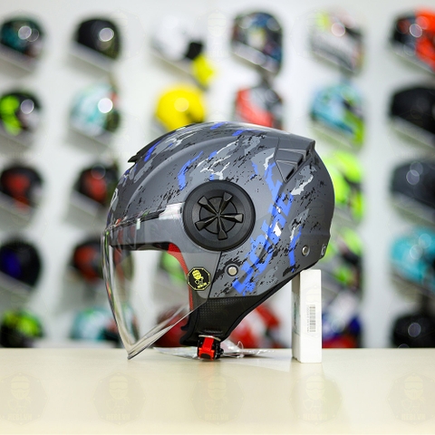 Mũ 3/4 YOHE 851 Camo Xám Xanh Dương Nhám FREESHIP