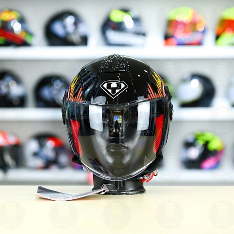 Mũ 3/4 YOHE 851 HP Đen Đỏ Xanh Bóng FREESHIP