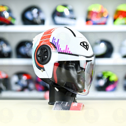 Mũ 3/4 YOHE 851 HP Trắng Đỏ Xanh Bóng FREESHIP