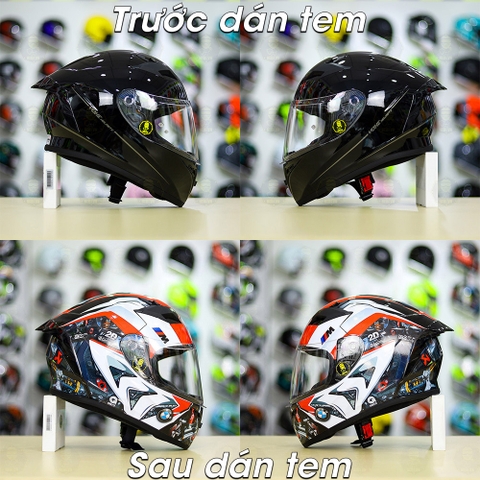 Tem Decal BMW HP4 Trắng Đỏ Cho Nón Fullface - Không Nón - FREESHIP