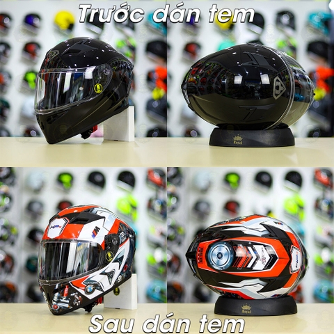 Tem Decal BMW HP4 Trắng Đỏ Cho Nón Fullface - Không Nón - FREESHIP