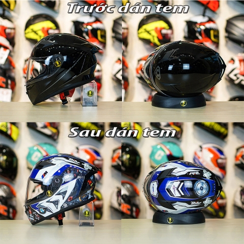 Tem Decal BMW HP4 Trắng Xanh Cho Nón Fullface - Không Nón - FREESHIP