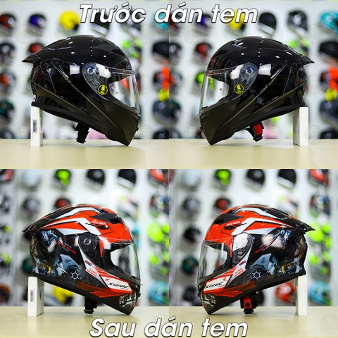 Tem Decal Honda Sonic Trắng Đỏ Cho Yohe 978 plus & Roc 01 - Không Nón - FREESHIP