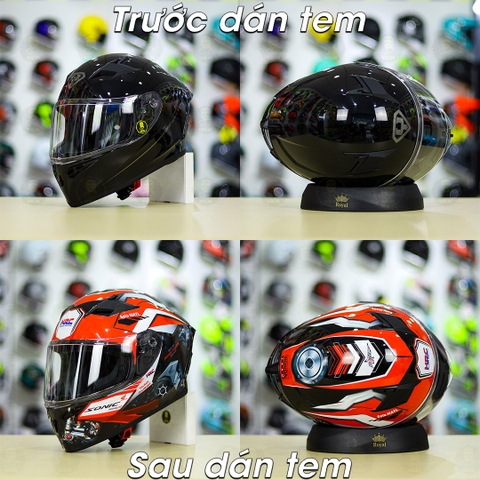 Tem Decal Honda Sonic Trắng Đỏ Cho Yohe 978 plus & Roc 01 - Không Nón - FREESHIP