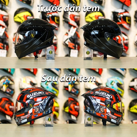 Tem Decal Suzuki Raider Đen Đỏ Cho Nón Fullface - Không Nón - FREESHIP