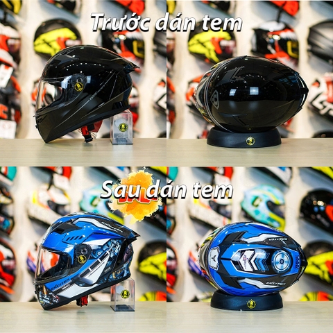 Tem Decal Yamaha Exciter Xanh GP Cho Nón Fullface - Không Nón - FREESHIP