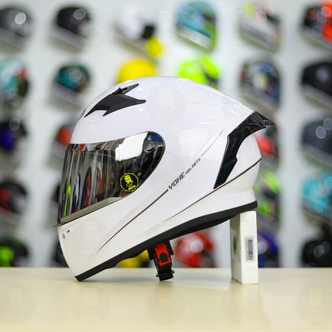 Mũ Fullface Yohe 978 Plus Trắng Camay Bóng FREESHIP