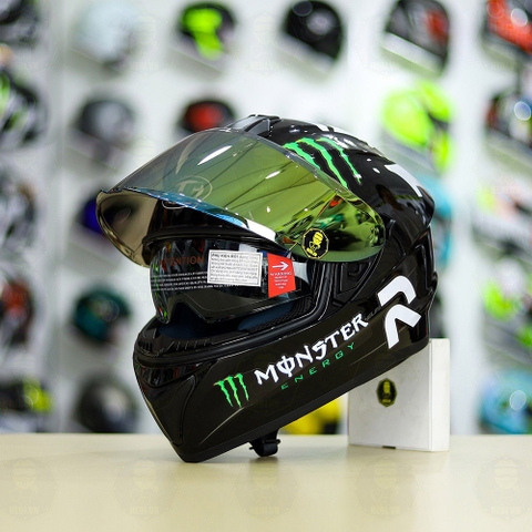 Mũ EGO E81 Đen Bóng +  Dán Tem Decal MONSTER Energy FREESHIP