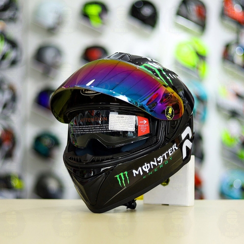 Mũ EGO E81 Đen Bóng +  Dán Tem Decal MONSTER Energy FREESHIP