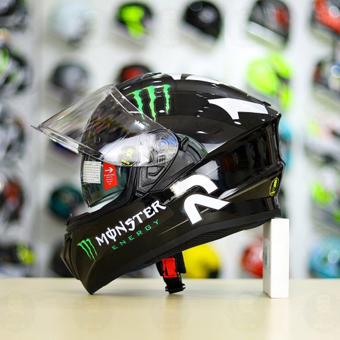 Mũ EGO E81 Đen Bóng +  Dán Tem Decal MONSTER Energy FREESHIP