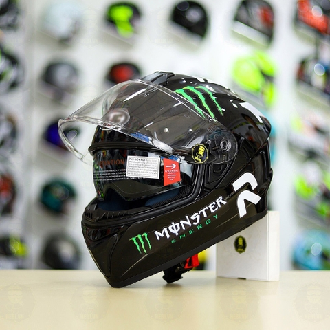 Mũ EGO E81 Đen Bóng +  Dán Tem Decal MONSTER Energy FREESHIP