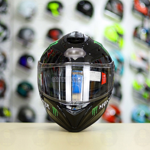 Mũ EGO E81 Đen Bóng +  Dán Tem Decal MONSTER Energy FREESHIP