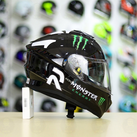 Mũ EGO E81 Đen Bóng +  Dán Tem Decal MONSTER Energy FREESHIP