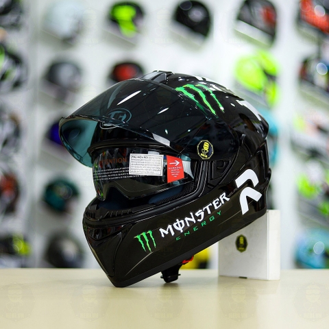 Mũ EGO E81 Đen Bóng +  Dán Tem Decal MONSTER Energy FREESHIP