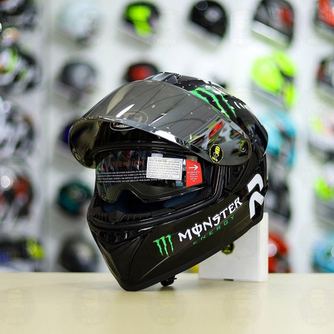 Mũ EGO E81 Đen Bóng +  Dán Tem Decal MONSTER Energy FREESHIP