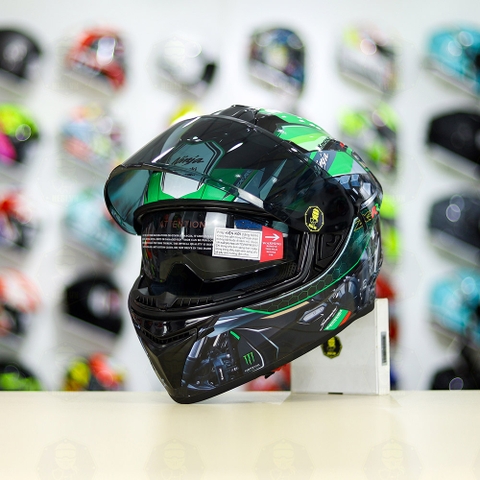 Mũ Fullface E81 Đen Bóng + Dán Tem Decal Kawasaki Ninja FREESHIP