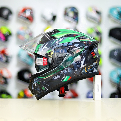 Mũ Fullface E81 Đen Bóng + Dán Tem Decal Kawasaki Ninja FREESHIP